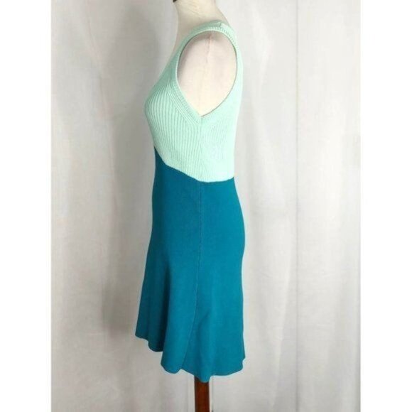 Zara Knit Ribbed Dress M Aqua Mint Colorblock Sleeveless A-line Summer - Picture 5 of 7